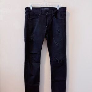 Express Men's Black Distressed Stretch Skinny Jeans